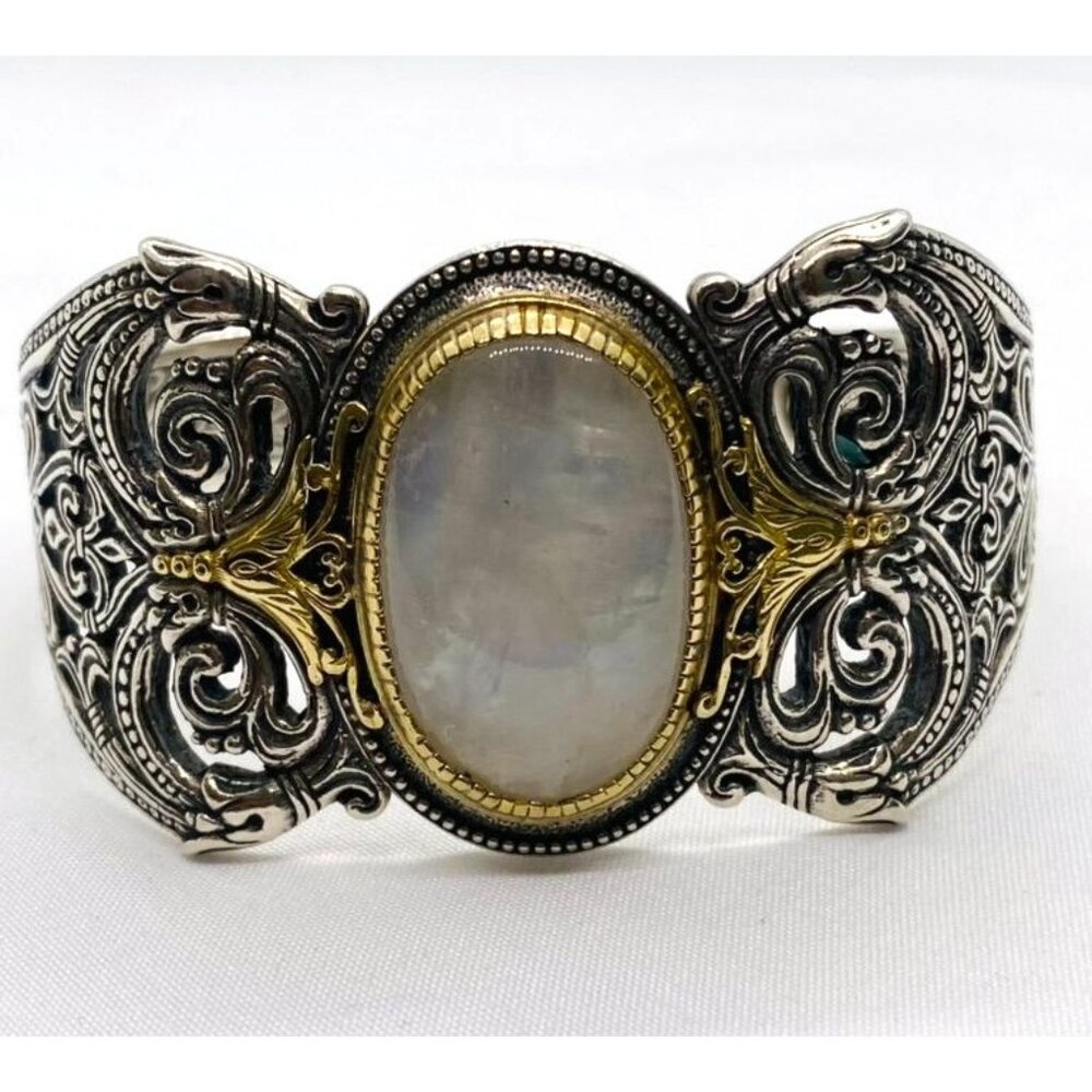 Konstantino Sterling Silver 925 18K 750 White Stone Cuff Bracelet 7.5" - Picture 2 of 10